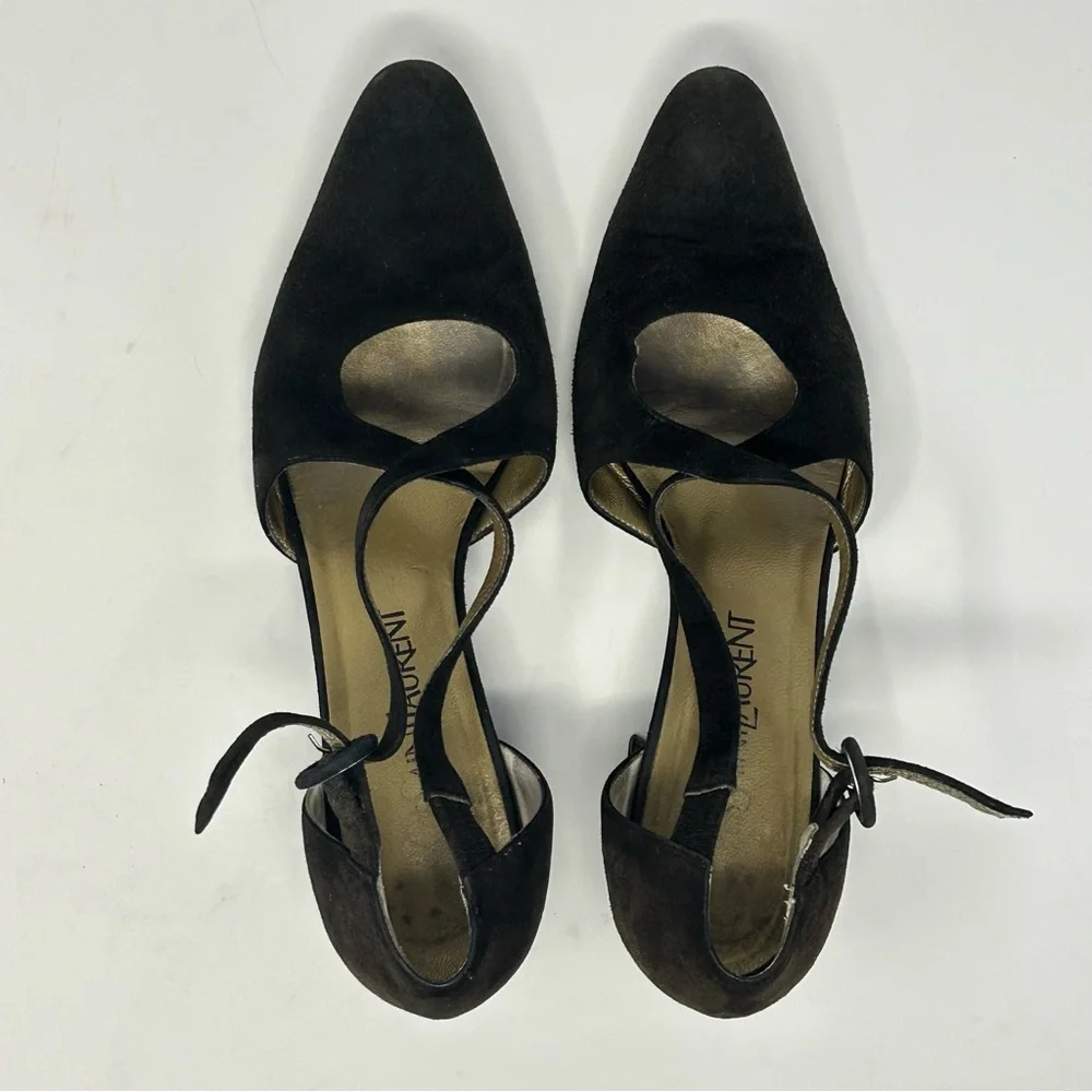 Yves Saint Laurent Suede Brown Strap‎ Pumps Size 7.5N Vintage Designer Shoes